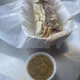 Breakfast burrito with Christmas chile