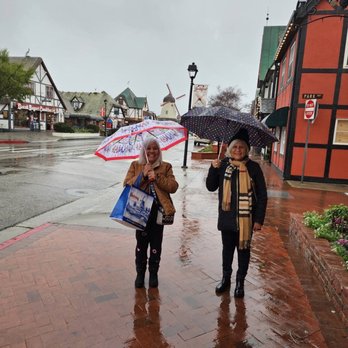 King Frederik Inn - Enjoying Solvang in rain Shopping and wine tasting Me and my Sister - Hotels Near Me - Solvang, California