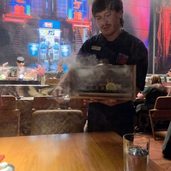 Morimoto - Sea and Land roll comes in a smoked box. Nice, yet subtle, added flavor to the roll. - Japanese Near Me - Las Vegas, Nevada Morimoto - Sea and Land roll comes in a smoked box. Nice, yet subtle, added flavor to the roll. - Japanese Near Me - Las Vegas, Nevada