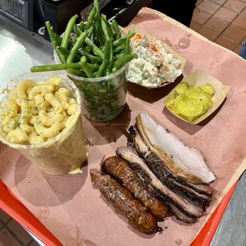 Terry Black's Barbecue - Turkey, Sausage, Mac and Cheese, Green Beans and Potato Salad. - Barbeque Near Me - Austin, Texas