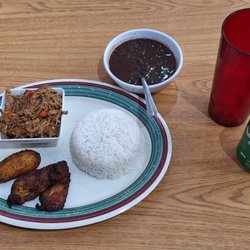 90 Miles from Cuba - Lunch: ropa vieja, rice, beans, plantains, and a Sprite