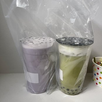 Ten Cafe - Taro Ice Blend and Matcha Milk Tea with matcha milk foam - Bubble Tea Near Me - Chicago, Illinois