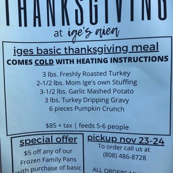 Ige's Lunchwagon & Catering - Thanksgiving package - Caterers Near Me - Aiea, Hawaii Ige's Lunchwagon & Catering - Thanksgiving package - Caterers Near Me - Aiea, Hawaii