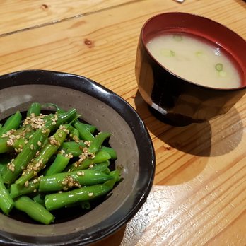 Fukada - Green beans & Miso soup. Came with the salted fish combination. - Japanese Near Me - Irvine, California Fukada - Green beans & Miso soup. Came with the salted fish combination. - Japanese Near Me - Irvine, California