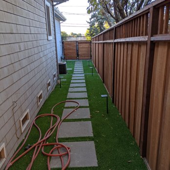 Clover Hardscape and Construction - Side yard with turf and pavers - Artificial Turf Near Me