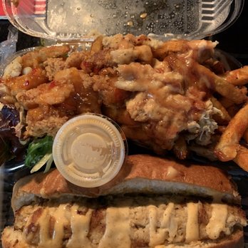 Crab Cab - Dominator crab cake po'boy w/crab fries & salad - Seafood Near Me - Alexandria, Virginia Crab Cab - Dominator crab cake po'boy w/crab fries & salad - Seafood Near Me - Alexandria, Virginia