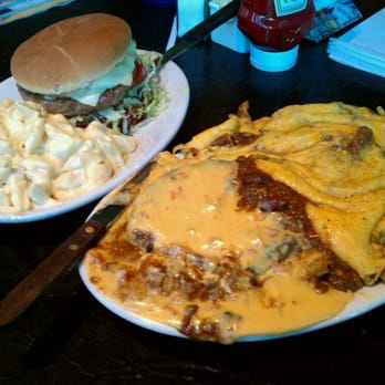 Brook Restaurant & Bar - Chili queso burger w/ chili cheese fries & mushrooms and swiss burger with unbelievable MAC and cheese... - American Near Me - Tulsa, Oklahoma Brook Restaurant & Bar - Chili queso burger w/ chili cheese fries & mushrooms and swiss burger with unbelievable MAC and cheese... - American Near Me - Tulsa, Oklahoma