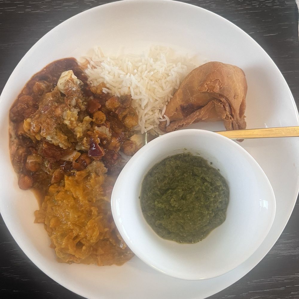 Vegan Samosa, Baingan Bharta, and Aloo Tikki Chaat Vegan Samosa, Baingan Bharta, and Aloo Tikki Chaat