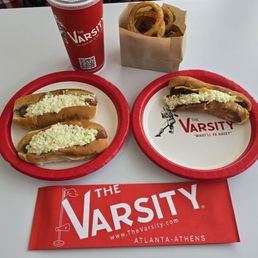 The Varsity in Kennesaw, Georgia. Slawdog, Chili Cheese Slawdog, Onion Rings, and a nice cold unsweet tea. The Varsity in Kennesaw, Georgia. Slawdog, Chili Cheese Slawdog, Onion Rings, and a nice cold unsweet tea.