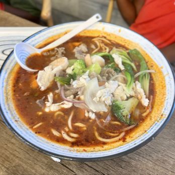 Southside Dumpling Haus - Some Spicy Sesame Noodles Soup-香辣小面, I think, with beef, chicken and shrimp. Like $15. Tasty but way too spicy! - Chinese Near Me - Corpus Christi, Texas Southside Dumpling Haus - Some Spicy Sesame Noodles Soup-香辣小面, I think, with beef, chicken and shrimp. Like $15. Tasty but way too spicy! - Chinese Near Me - Corpus Christi, Texas