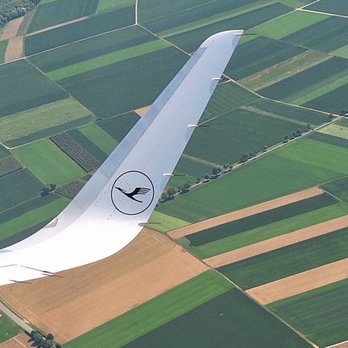 Lufthansa - Here is the winglet/logo of a medium-haul A321(FCO-FRA), with taut Teutonic farmland geometries below, as it turns for final approach - Airlines Near Me Lufthansa - Here is the winglet/logo of a medium-haul A321(FCO-FRA), with taut Teutonic farmland geometries below, as it turns for final approach - Airlines Near Me