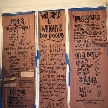 Wright's Barbecue - Part of the menu and their story in the middle - Southern Near Me - Johnson, Arkansas Wright's Barbecue - Part of the menu and their story in the middle - Southern Near Me - Johnson, Arkansas