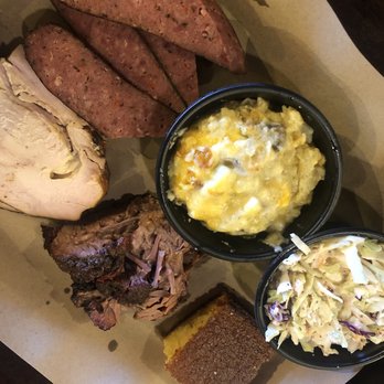 Mission BBQ - Turkey, OG sausage, moist brisket, cheesy potatoes, and cole slaw. They also give free cornbread with your order! - Barbeque Near Me - Alexandria, Virginia Mission BBQ - Turkey, OG sausage, moist brisket, cheesy potatoes, and cole slaw. They also give free cornbread with your order! - Barbeque Near Me - Alexandria, Virginia