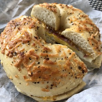 Bruegger's Bagels - Bacon, Egg and Cheese on an everything bagel - Bagels Near Me - Greensboro, North Carolina Bruegger's Bagels - Bacon, Egg and Cheese on an everything bagel - Bagels Near Me - Greensboro, North Carolina
