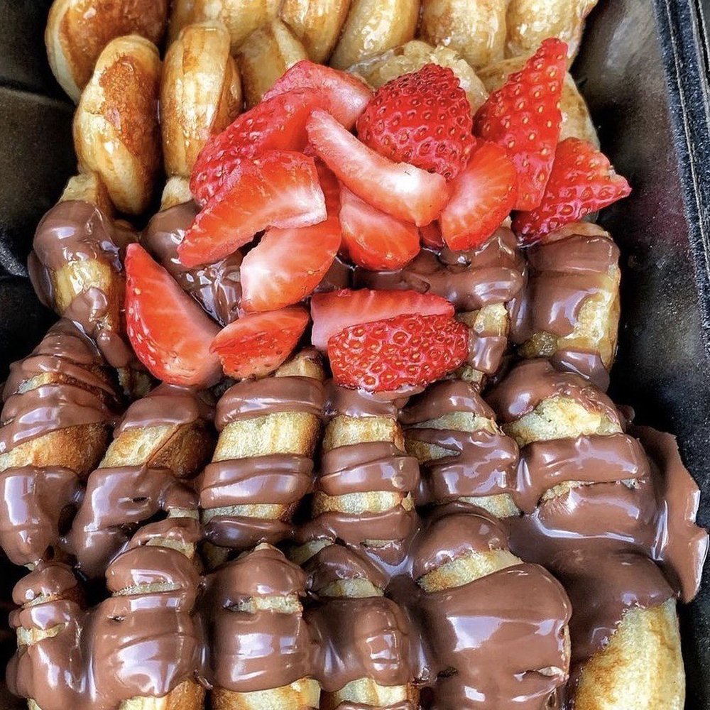 Street Sweetzz - Mini Pancakes with Nutella, caramel and strawberries. - Desserts Near Me - Menifee, California Street Sweetzz - Mini Pancakes with Nutella, caramel and strawberries. - Desserts Near Me - Menifee, California