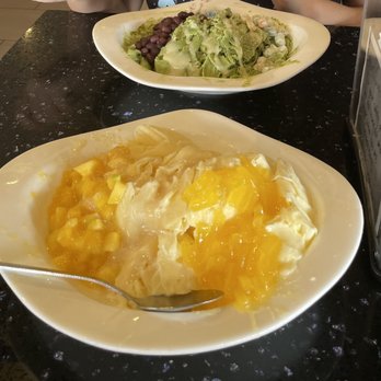 Snowflake Tea House - Matcha red bean ice and mango ice with mango and jelly - Desserts Near Me - Duluth, Georgia
