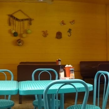 Mi Madre's Restaurant - pretty turquoise tables (outside) - Tex-Mex Near Me - Austin, Texas