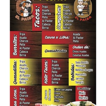 Taqueria El Paisa - Menu - Tacos Near Me - Phoenix, Arizona Taqueria El Paisa - Menu - Tacos Near Me - Phoenix, Arizona