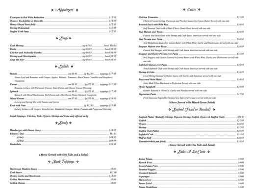 Menu photo 1 Melvin's Restaurant Houma, LA