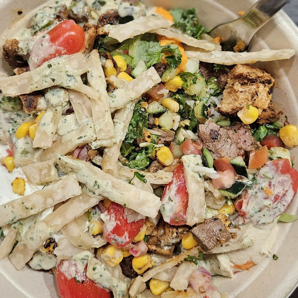 Create your own Bowl: grilled steak and chicken Create your own Bowl: grilled steak and chicken