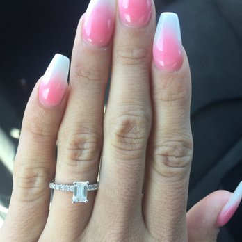 Aqua Nail Salon and Spa - Ombré coffin shape, pink and white done by Emily - Hair Removal Near Me - Lexington, South Carolina