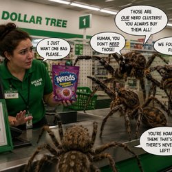Spiders arguing with worker