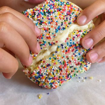 Blondie's Bakery Boutique - Rainbow sprinkle cookie sandwich with vanilla ice cream - Desserts Near Me - Santa Rosa, California Blondie's Bakery Boutique - Rainbow sprinkle cookie sandwich with vanilla ice cream - Desserts Near Me - Santa Rosa, California
