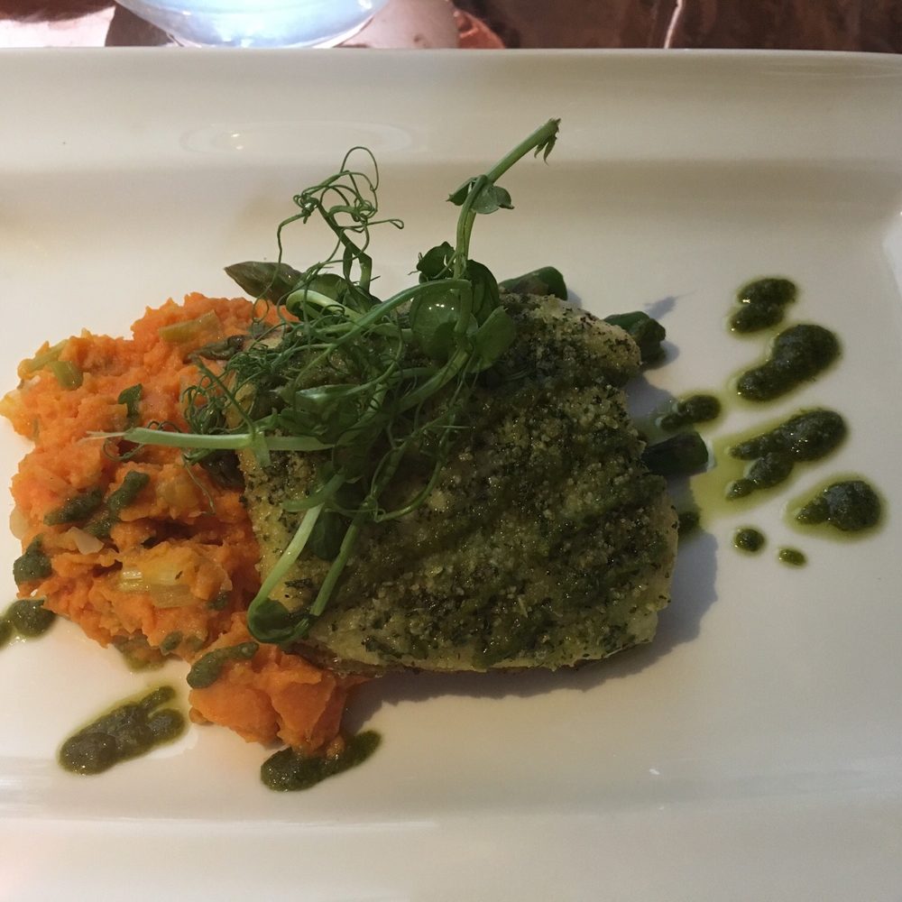 The Noel Arms - Hake herb crusted, mashed yams. - Hotels Near Me - Chipping Campden, GLS