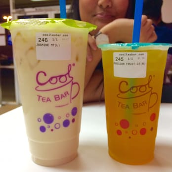 Cool Tea Bar - Large green milk tea and regular passion fruit green tea - Bubble Tea Near Me - Sacramento, California