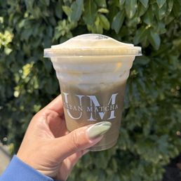 Hojicha latte with original cream top Hojicha latte with original cream top
