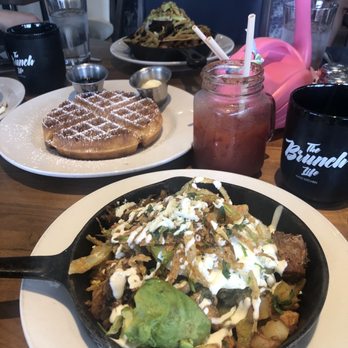 Hash Kitchen - Carnitas Hash, waffle & huevos rancheros hash - Breakfast & Brunch Near Me - Scottsdale, Arizona