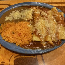 Los Agaves Mexican Grill - Enchiladas Mexicanas (no salad) with Rice & Beans