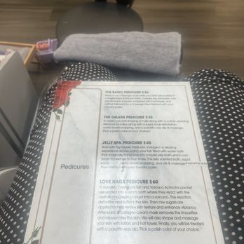 Love Nails - Back of menu showing the pedicures offered - Nail Salons Near Me - Chalmette, Louisiana