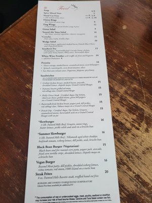 Menu photo 6 Slow Bar Portland, OR