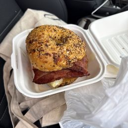 Bacon Egg Cheese w Egg Everything bagel Bacon Egg Cheese w Egg Everything bagel
