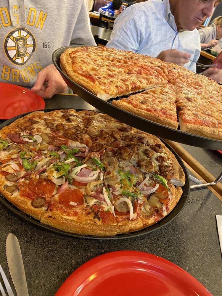 Cheese pizza Half CHOP special and half bbq chicken Yelp