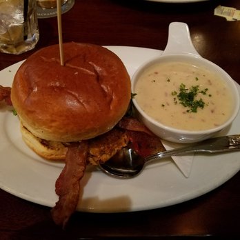 Elephant & Castle - Salmon club sandwich with potato soup - British Near Me - Washington, DC, District of Columbia Elephant & Castle - Salmon club sandwich with potato soup - British Near Me - Washington, DC, District of Columbia