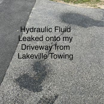 Lakeville Towing - Hydraulic fluid spill on my driveway from Lakeville towing - Towing Near Me - Brookfield, Connecticut Lakeville Towing - Hydraulic fluid spill on my driveway from Lakeville towing - Towing Near Me - Brookfield, Connecticut