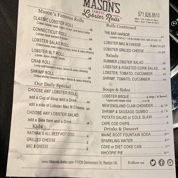 Mason's Famous Lobster Rolls - Grabbed a menu! - Seafood Near Me - Reston, Virginia