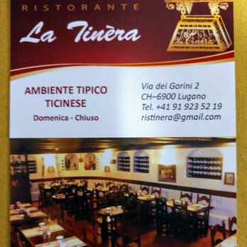 Ristorante La Tinera - Restaurant card and interior pic - Swiss Food Near Me - Lugano, TI Ristorante La Tinera - Restaurant card and interior pic - Swiss Food Near Me - Lugano, TI
