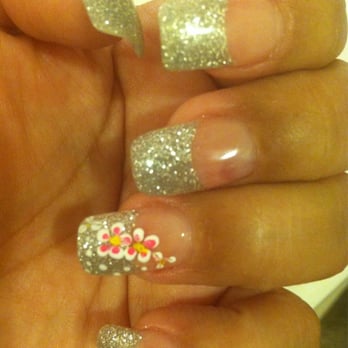 Oasis Nails & Spa - Glitter gel tips w/ design - Nail Salons Near Me - Pinole, California