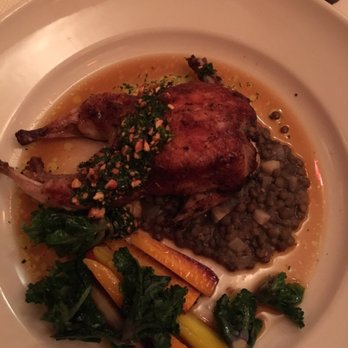 Chez Panisse - Wolfe ranch quail grilled with myrtle with kaleidoscope greens, rainbow carrots, and mint almond salsa. Hands down best ever! - New American Near Me - Berkeley, California Chez Panisse - Wolfe ranch quail grilled with myrtle with kaleidoscope greens, rainbow carrots, and mint almond salsa. Hands down best ever! - New American Near Me - Berkeley, California