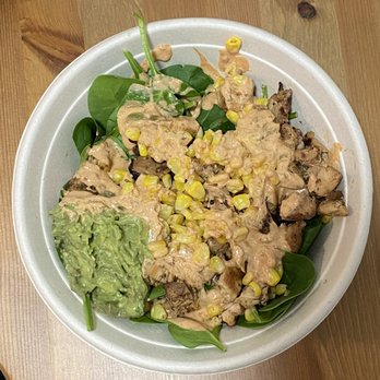 Hot Peppers - Chipotle Greek yogurt sauce, spinach, corn, grilled chicken, beans - Halal Near Me - Long Island City, New York Hot Peppers - Chipotle Greek yogurt sauce, spinach, corn, grilled chicken, beans - Halal Near Me - Long Island City, New York