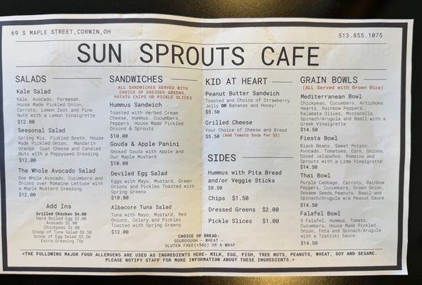 Menu photo 1 Sun Sprouts Cafe Waynesville, OH Menu photo 1 Sun Sprouts Cafe Waynesville, OH
