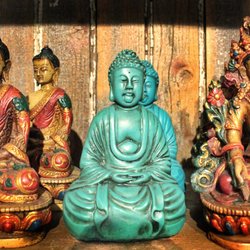 Third World Trading Company - Turquoise Buddha practicing Lion's Breath. Lots of buddhas stuck around the shop