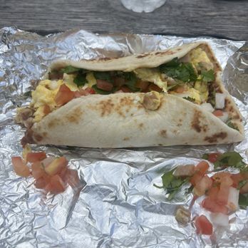 The Good Taco - The Spamela Anderson, A step out of the 90s breakfast taco, it is filled with spam, grilled onions, eggs, and spam. - Tacos Near Me - Edna, Texas
