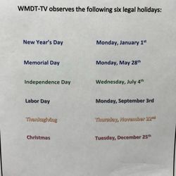 WMDT-TV's "6 Legal Holidays"