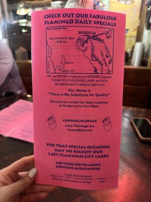 Menu photo 1 Lazy Flamingo Bokeelia, FL Menu photo 1 Lazy Flamingo Bokeelia, FL