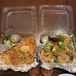 Mai Thai Cuisine - Pad Thai with Beef (left) & Pad See Ew with chicken (right)