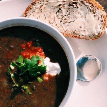 Folio Cafe - Black Bean soup with wild yeast sourdough bread - Cafes Near Me - Winnipeg, Manitoba